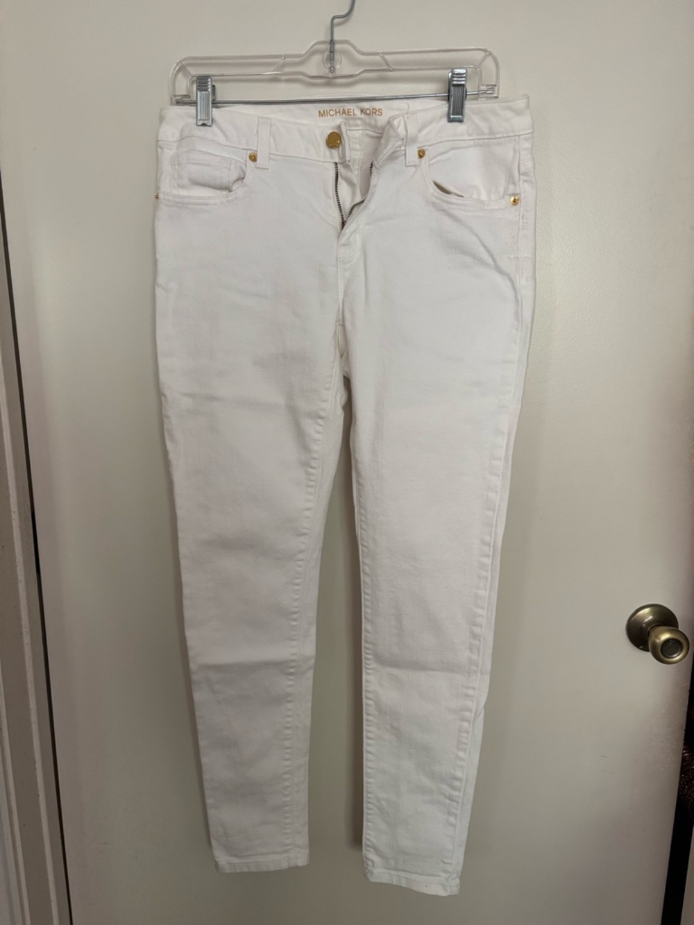Michael Kors White Skinny Jeans with Gold Hardware